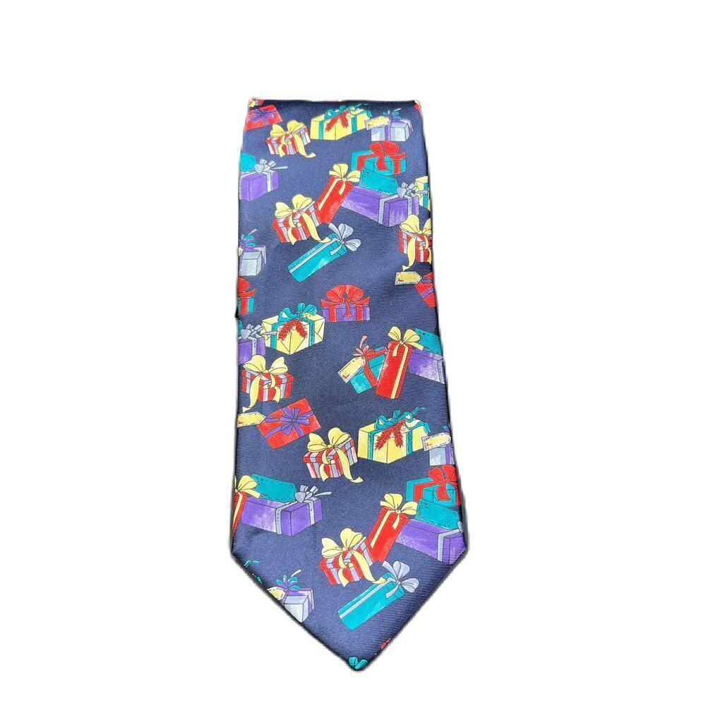 Lands' End Christmas Presents Tie Navy Blue